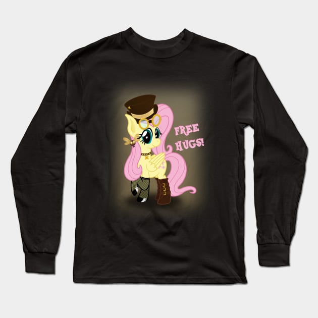 Steampunk Fluttershy Free Hugs Long Sleeve T-Shirt by Rutger_J